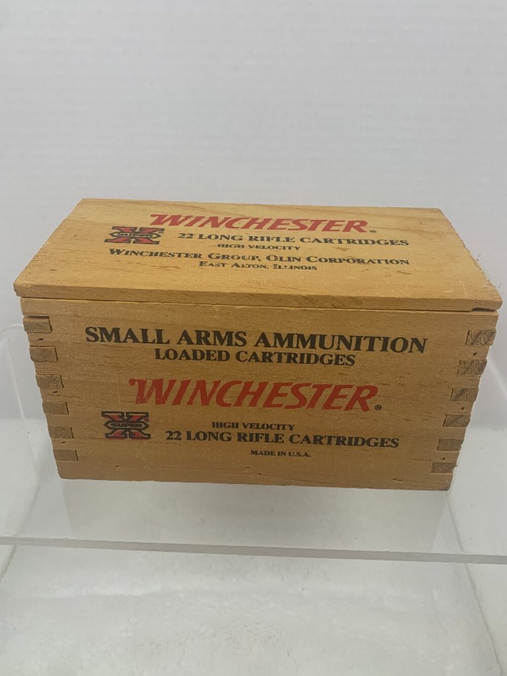 Winchester Super X 22 LR Ammunition Dove-Tailed Wooden Empty Box